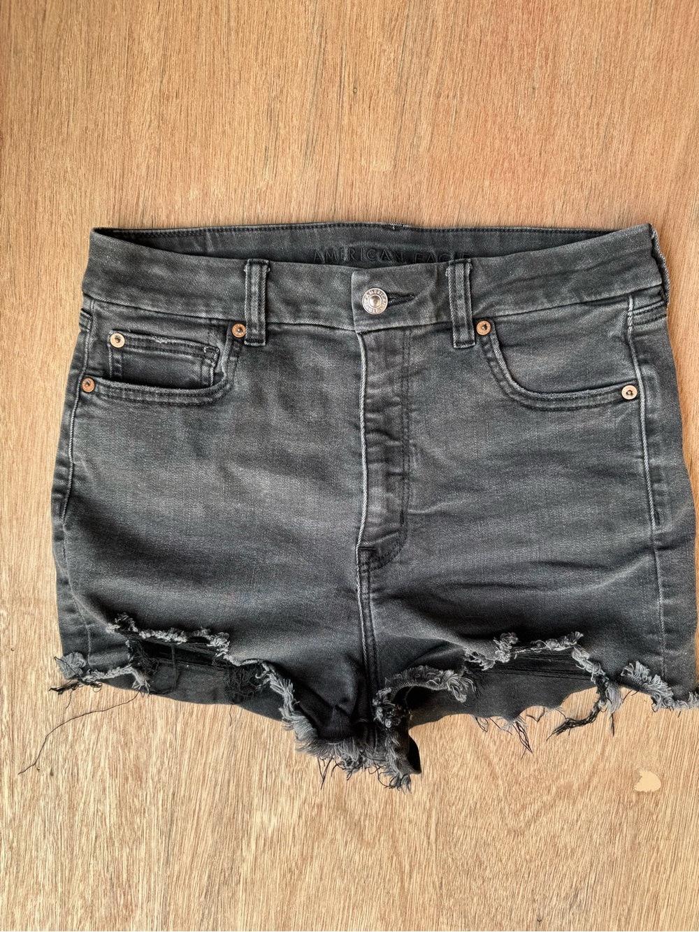 American Eagle Outfitters Black Distressed Curvy High-Rise Shortie Denim Shorts